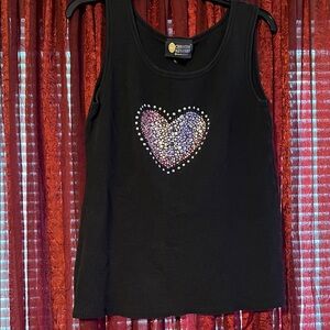 Christine Alexander Black Tank with Rhinestone Heart